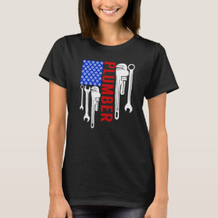 T-shirt Patriotique Plumber Us American Flag Plumbing Pipe