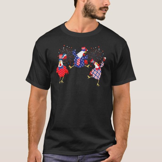 T-shirt Patriotique Poulets Usa Drapeau Dansant Poulet 4èm (Devant)
