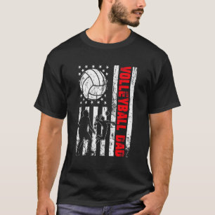 T-shirt Patriotique Retro Usa American Flag Volleyball Pap