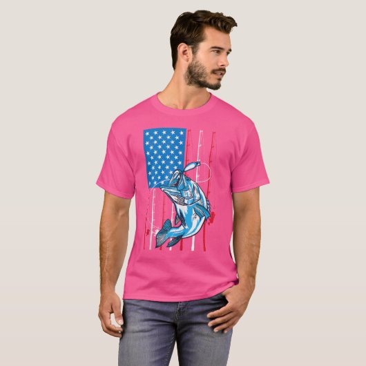 T-shirt Patriotique US Drapeau Basse Pêche Pêche Rod Pro F (Devant entier)