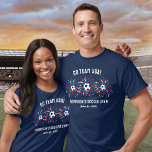 T-shirt Patriotique USA Fireworks Team Team Crew Custom<br><div class="desc">Soutenez votre équipe avec ce t-shirt festif avec des balles de football et des feux d'artifice rouges, blancs et bleus. Ajoutez facilement vos 3 lignes de texte personnalisé. Parfait pour un tournoi de football - match avec tous vos amis de football et chemises de famille - également idéal pour une...</div>