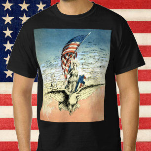 T-shirt Patriotique vintage, Dame, Aigle avec drapeau amér