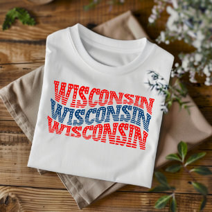 T-shirt Patriotique Wisconsin Rouge et Bleu Boho
