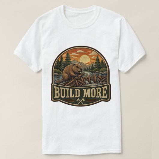 T-shirt Patte brodée extérieure Construire plus de castors (Design devant)
