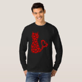 T-shirt Pattern Red Hearts Cat Lovers Valentine's Day (Devant entier)