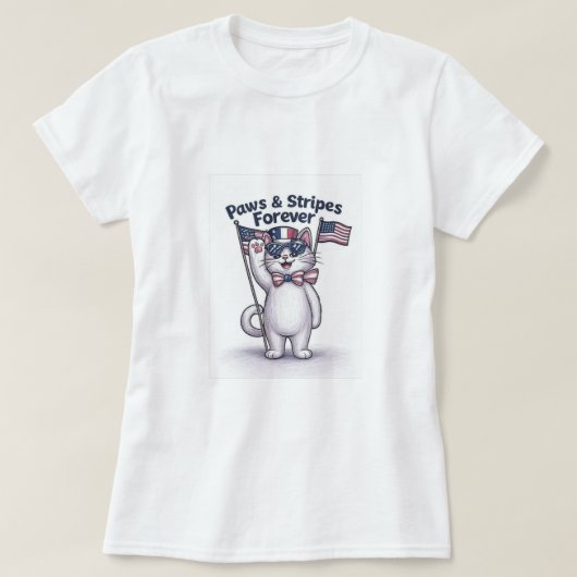 T-shirt Pattes & Stripes pour toujours - Drôle chat patrio (Design devant)