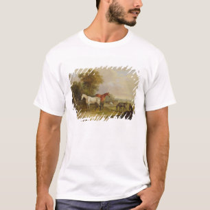 T-shirt Pâturage de chevaux : Un étalon gris frôlant av