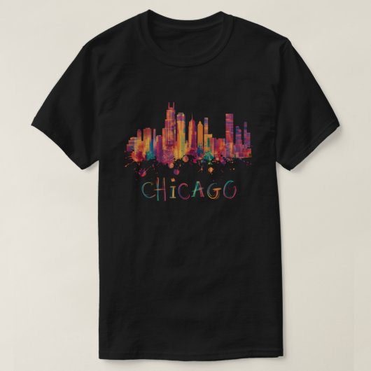 T-shirt Pavillon Chicago Skyline Cityscape Watercolor Chic (Design devant)
