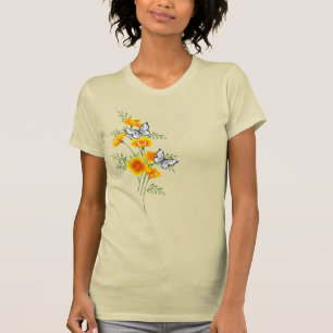 T-shirt Pavot de Californie aux papillons Floral