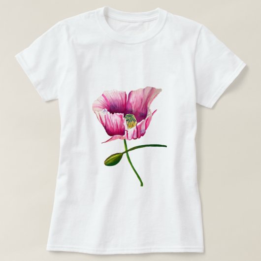T-shirt Pavot rose aquarelle jolie fleur (Design devant)