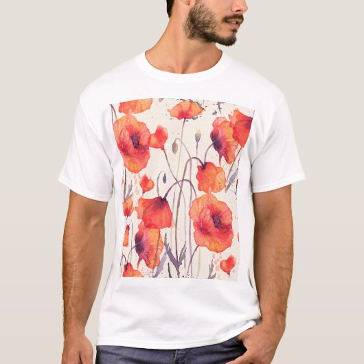 T-shirt Pavot rouge sauvage, motif d'aquarelle (Devant)