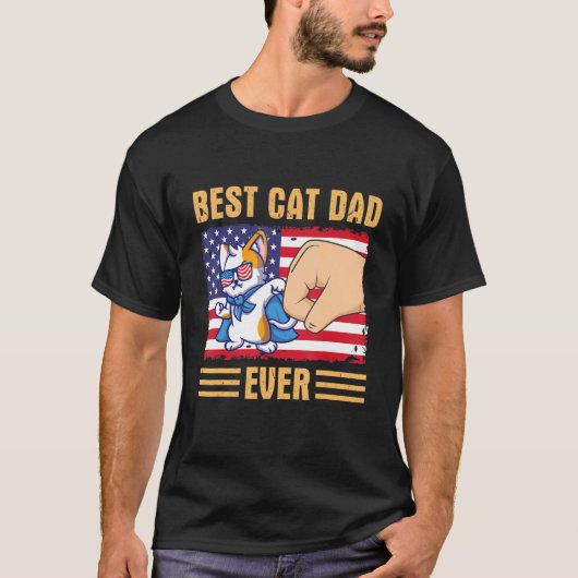 T-shirt Paw Touching Hand US Flag America Best Cat Dad Eve (Devant)
