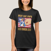 T-shirt Paw Touching Hand US Flag America Best Cat Papa Ev (Devant)
