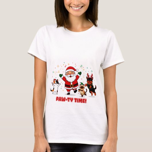 T-shirt Paw-ty Time: Santa’s Festive Furry Fiesta (Devant)