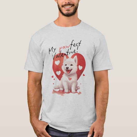 T-shirt Pawfect Valentine - adorable chiot Jindo blanc (Devant)