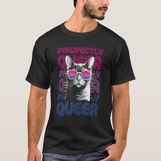 T-shirt Pawfectly Queer Cat With Sunglasses Bisexual Prid (Devant)