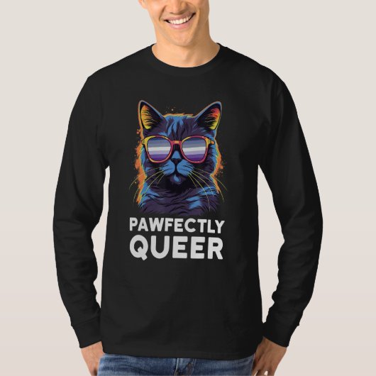 T-shirt Pawfectly Queer  Cat With Sunglasses Butch Lesbian (Devant)