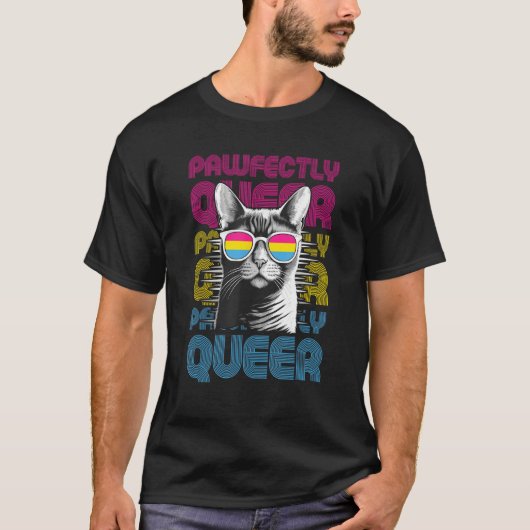 T-shirt Pawfectly Queer  Cat With Sunglasses Pansexual Pri (Devant)