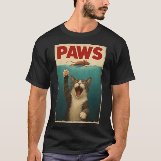 T-shirt PAWS Parodie Souris Chat Humoristique Chat Chasse (Devant)
