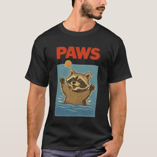 T-shirt Paws Parody Black raco Chasing Cute Scared Mouse (Devant)