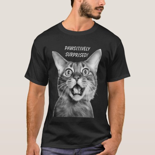 T-shirt PAWSITIVEMENT SURPRIS ! Drôle Crazy Cat (Devant)