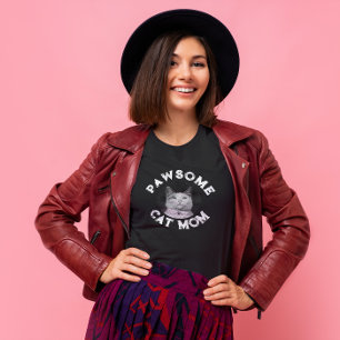T-shirt Pawsome Chat Maman - Personnalisable Photo Chat