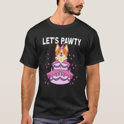 T-shirt Pawty anniversaire Dog Anniversaire de enfant Corg (Devant)