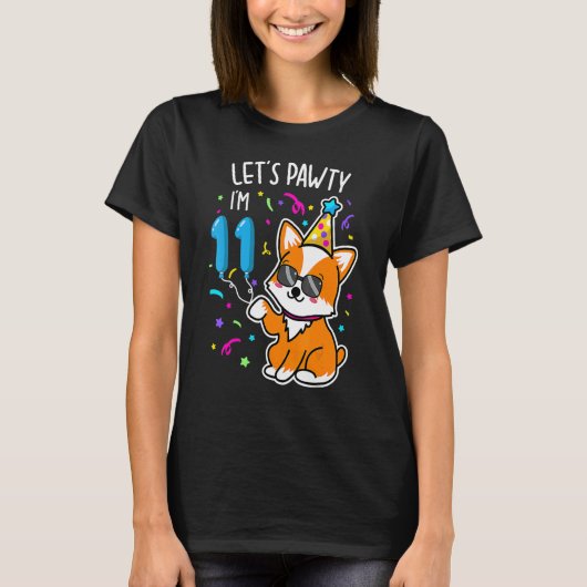 T-shirt Pawty J'ai 11e anniversaire Corgi 11 ans B (Devant)