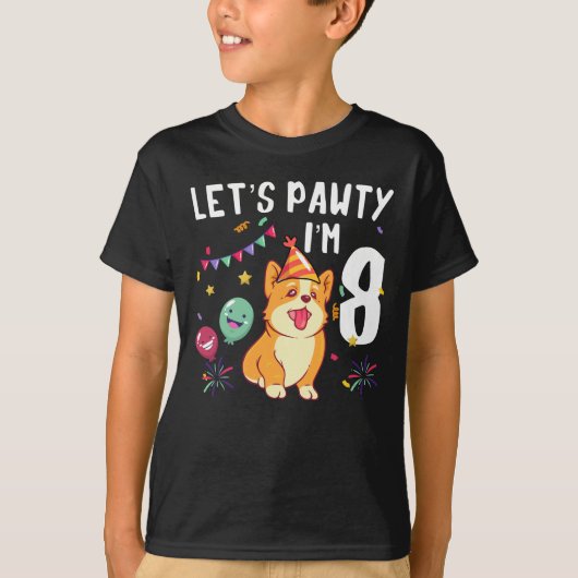 T-shirt Pawty, j'ai 8 ans (Devant)