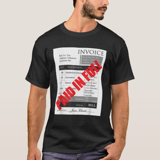 T-shirt Payé dans le bon de facturation intégral (Devant)