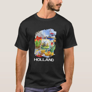 T-shirt Pays-Bas Attributs : Canaux Tulipes Windmills