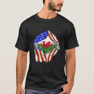T-shirt Pays de Galles Amérique USA Chest Welsh Dragon Wel