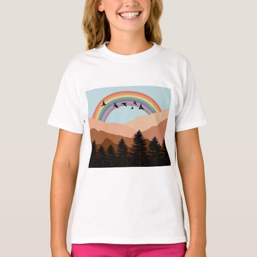 T-shirt Paysage Abstrait Arbres forestiers Arc-en-ciel et (Devant)