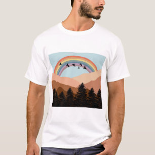 T-shirt Paysage Abstrait Arbres forestiers Arc-en-ciel et