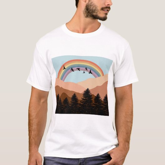T-shirt Paysage Abstrait Arbres forestiers Arc-en-ciel et  (Devant)