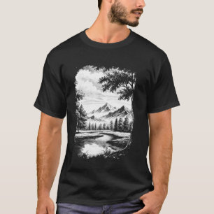 T-shirt Paysage avec Montagne Forestière et Rivière - Natu