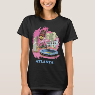 T-shirt Paysage d'Atlanta Rose Pêche Rétro Voyage
