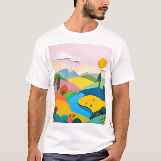 T-shirt Paysage de collage de papier Abstrait (Devant)