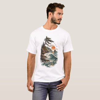 T-shirt Paysage de coucher de soleil avec vague côtière