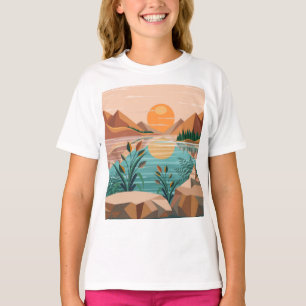 T-shirt Paysage de coucher de soleil sur un lac de montagn