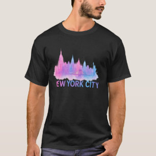 T-shirt Paysage de New York à l'aquarelle – Pont Néon