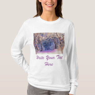 T-shirt Paysage hivernal avec l'aquarelle des arbres neigé