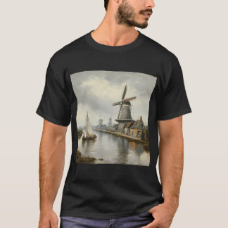 T-shirt Paysage hollandais serein avec voilier de canal et