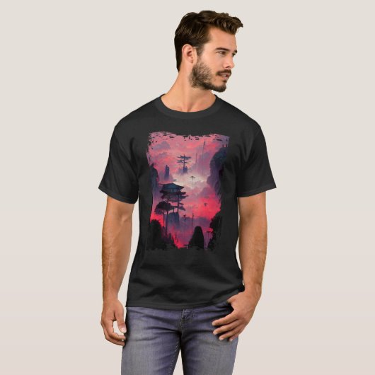 T-shirt Paysage japonais Vaporwave Mountain Nature 1 (Devant entier)