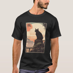 T-shirt Paysage japonais vintage Kanji Écriture Voyage Bla