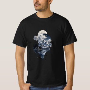 T-shirt Paysage Mystique de Montagne Lune et Clo Géométriq