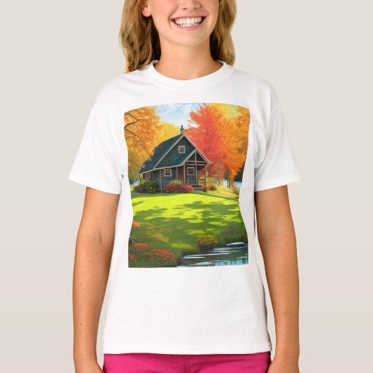 T-shirt Paysage naturel avec lac et chalet (Devant)