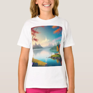 T-shirt Paysage naturel avec lac et chalet