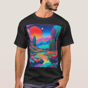 T-shirt Paysage psychédélique art rose vert