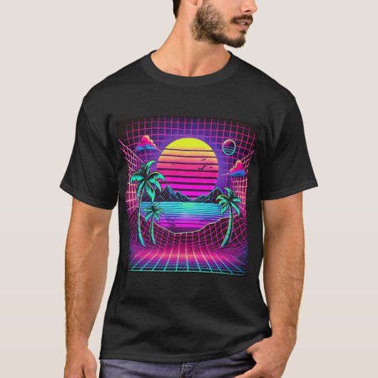 T-shirt Paysage rétro coloré avec palmiers (Devant)